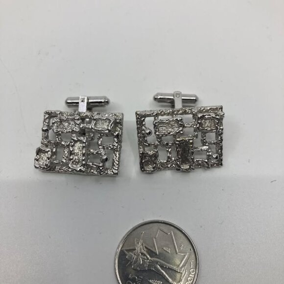 Vtg 1960 modernist minimalist rhodium plated mens cuff links never worn.... - Picture 2 of 2